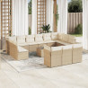 Set sofás de jardín 14 pzas con cojines ratán sintético beige 1