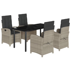 5 pcs conjunto de jantar p/ jardim c/ almofadões cinzento claro H