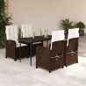 Set comedor de jardín 5 piezas y cojines ratán sintético marrón 1