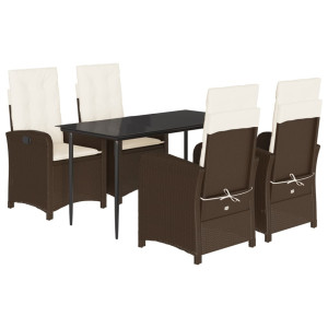 5 pcs conjunto jantar p/ jardim c/ almofadões vime PE castanho H