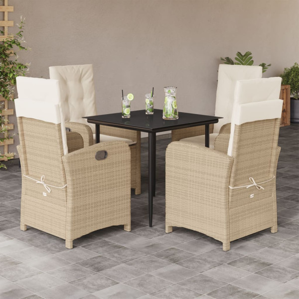 Set comedor de jardín 5 pzas con cojines ratán sintético beige D