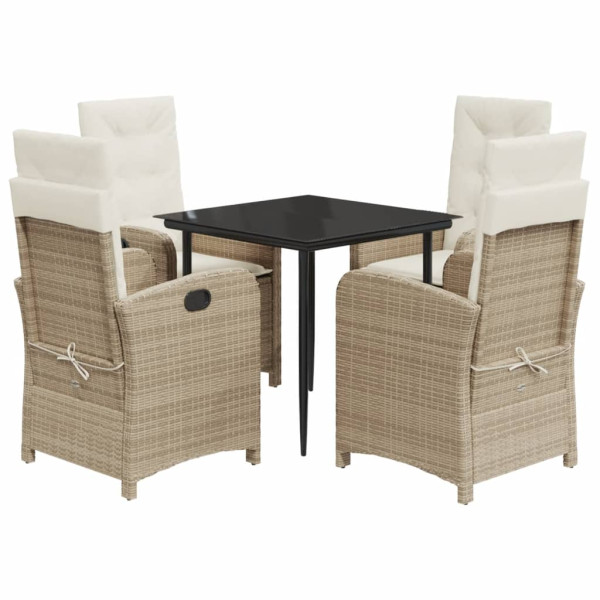 Set comedor de jardín 5 pzas con cojines ratán sintético beige M 2