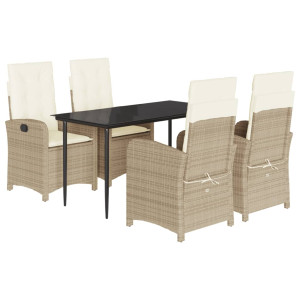 5 pcs conjunto de jantar p/ jardim com almofadões vime PE bege H