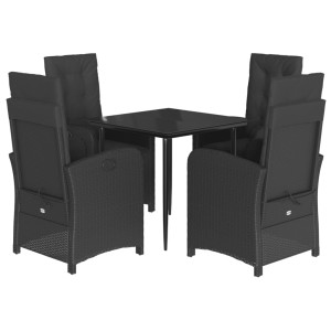 5 pcs conjunto de jantar p/ jardim c/ almofadões vime PE preto H