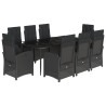 Set de comedor de jardín 9 pzas y cojines ratán sintético negro 2