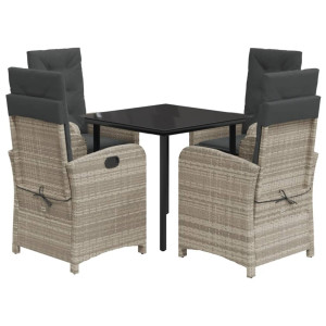 Set comedor de jardín 5 pzas cojines ratán sintético gris claro H