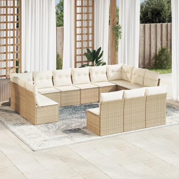 Set sofás de jardín con cojines 13 pzas ratán sintético beige D