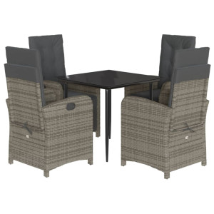 5 pcs conjunto de jantar p/ jardim c/ almofadões vime PE cinza H