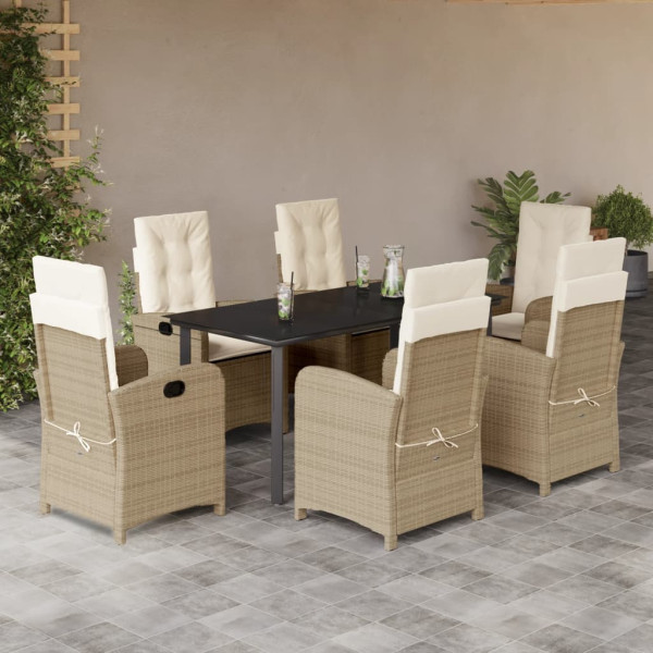 Set comedor de jardín 7 pzas con cojines ratán sintético beige D