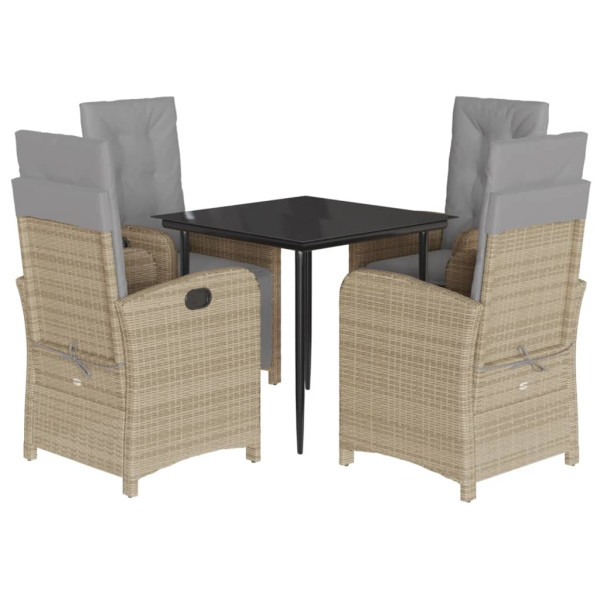 Set comedor de jardín 5 pzas con cojines ratán sintético beige M 2