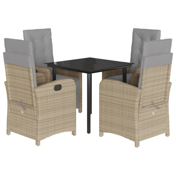 Set comedor de jardín 5 pzas con cojines ratán sintético beige M 2