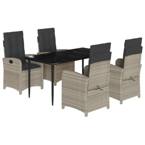 Set comedor de jardín 5 pzas cojines ratán sintético gris claro H