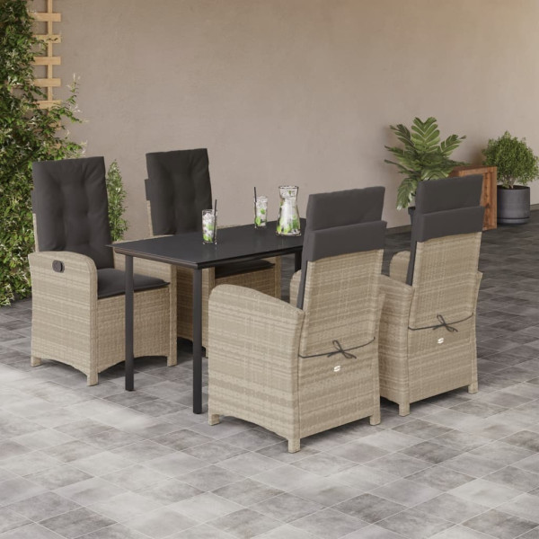 Set comedor de jardín 5 pzas cojines ratán sintético gris claro D