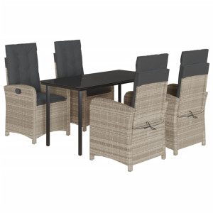 5 pcs conjunto de jantar p/ jardim c/ almofadões cinzento claro H