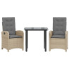 Set comedor de jardín 3 pzas con cojines ratán sintético beige 2