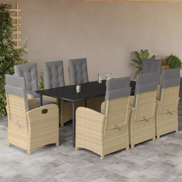 Set comedor de jardín 9 pzas con cojines ratán sintético beige D