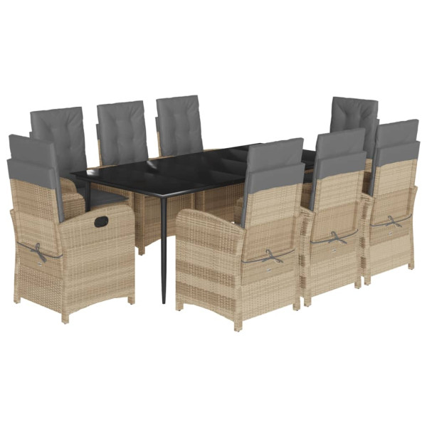 Set comedor de jardín 9 pzas con cojines ratán sintético beige M 2