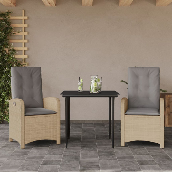 Set comedor de jardín 3 pzas con cojines ratán sintético beige D