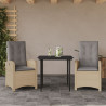 Set comedor de jardín 3 pzas con cojines ratán sintético beige 1