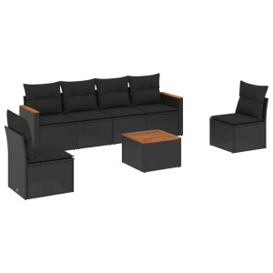 7 pcs conjunto de sofás p/ jardim c/ almofadões vime PE preto H