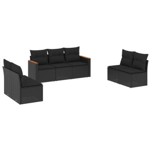 7 pcs conjunto de sofás p/ jardim c/ almofadões vime PE preto H