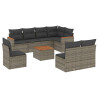 Set de muebles de jardín 9 pzas y cojines ratán sintético gris 2
