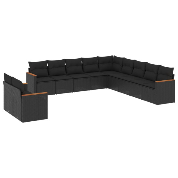 11 pcs conjunto sofás de jardim c/ almofadões vime PE preto M 2