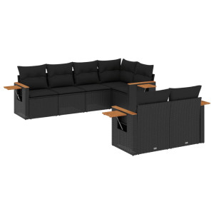 7 pcs conjunto de sofás p/ jardim c/ almofadões vime PE preto H