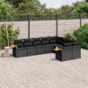 9 pcs conjunto de sofás p/ jardim c/ almofadões vime PE preto 1