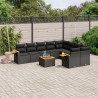 10 pcs conjunto sofás de jardim c/ almofadões vime PE preto 1