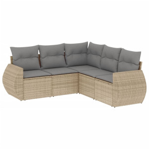 5 pcs conjunto de sofás p/ jardim com almofadões vime PE bege H