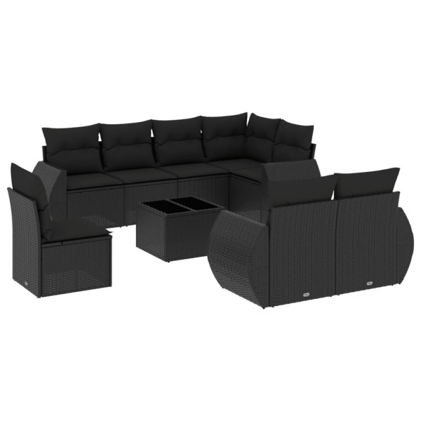 9 pcs conjunto de sofás p/ jardim c/ almofadões vime PE preto M 2