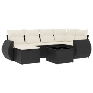 7 pcs conjunto de sofás p/ jardim c/ almofadões vime PE preto H