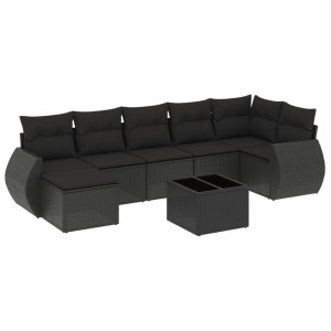 8 pcs conjunto sofás de jardim com almofadões vime PE preto H