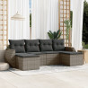 Set de muebles de jardín 6 pzas y cojines ratán sintético gris 1