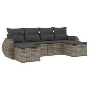 6 pcs conjunto sofás de jardim com almofadões vime cinzento H