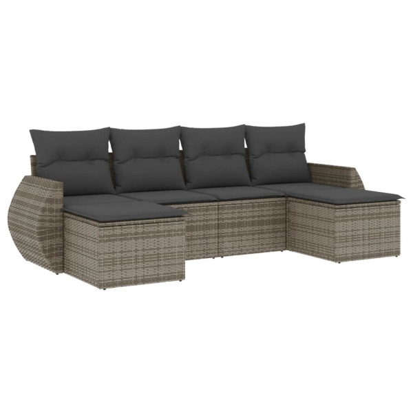 6 pcs conjunto sofás de jardim com almofadões vime cinzento M 2