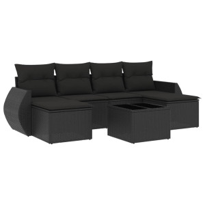 7 pcs conjunto de sofás p/ jardim c/ almofadões vime PE preto H