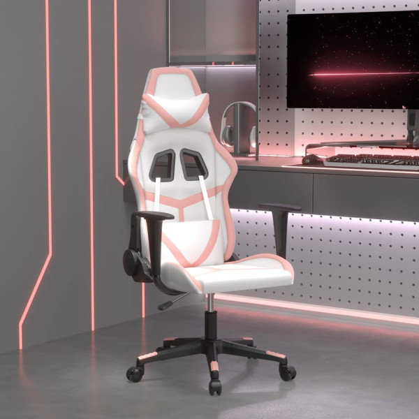 Silla gaming cuero sintético blanco y rosa D