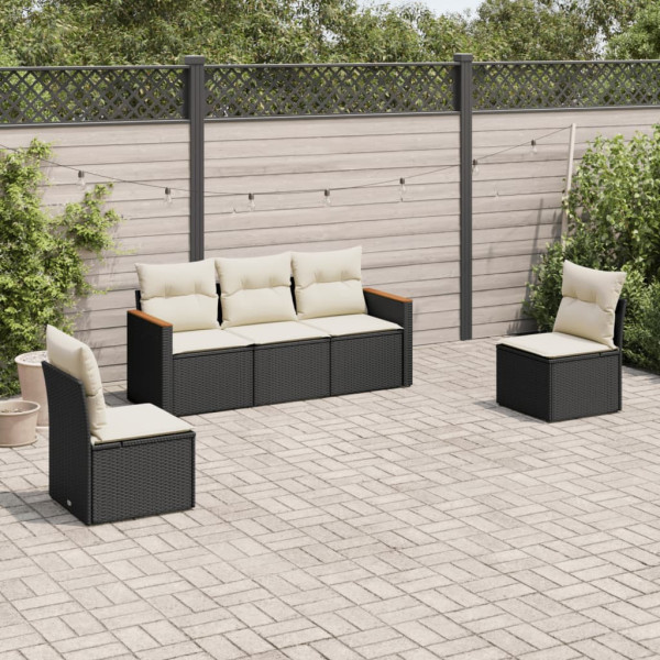 5 pcs conjunto sofás de jardim com almofadões vime PE preto D