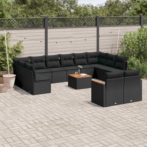 13 pcs conjunto de sofás de jardim com almofadões vime PE preto D