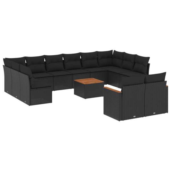 13 pcs conjunto de sofás de jardim com almofadões vime PE preto M 2