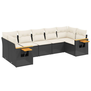 7 pcs conjunto de sofás p/ jardim c/ almofadões vime PE preto H
