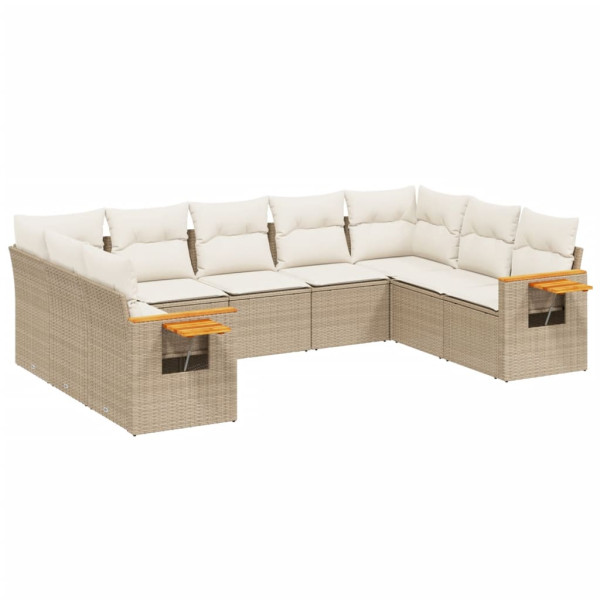 Set de sofás de jardín 9 pzas con cojines ratán sintético beige M 2