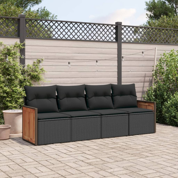 4 pcs conjunto de sofás para jardim c/ almofadões vime PE preto D