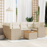Set sofás de jardín 7 piezas y cojines ratán sintético beige 1