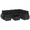 8 pcs conjunto sofás de jardim com almofadões vime PE preto 2