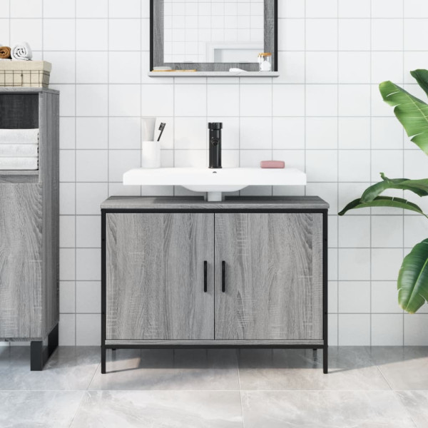 Armario lavabo baño madera ingeniería gris Sonoma 80x30x60 cm M 3