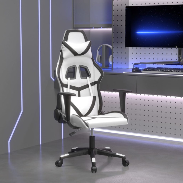 Silla gaming cuero sintético blanco y negro D