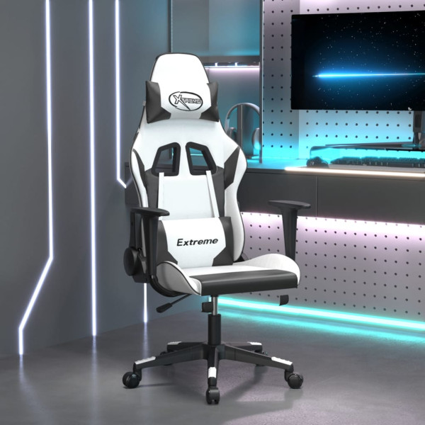 Silla gaming cuero sintético blanco y negro D
